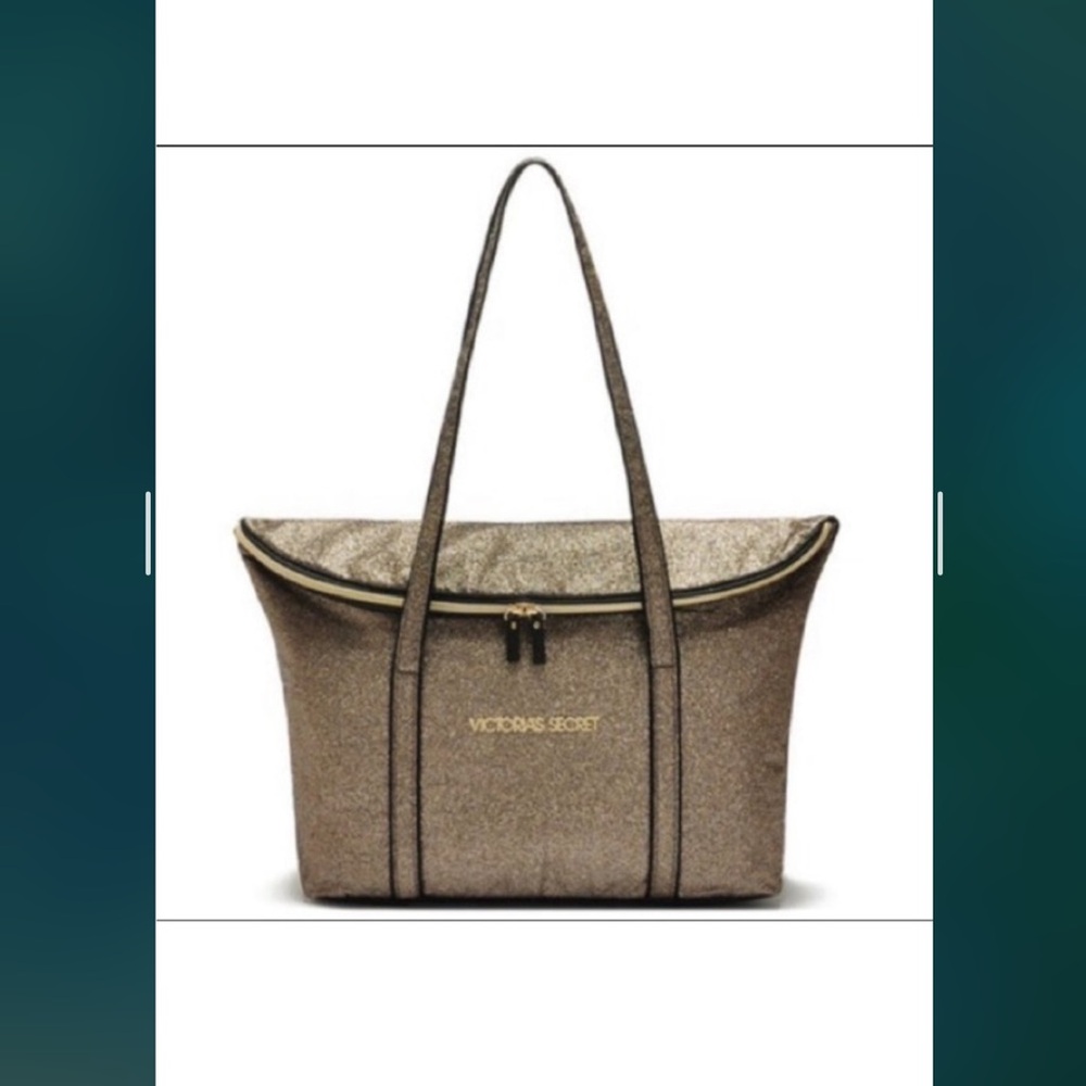 Victoria Secret Beautiful Elegant Gold Sparkling Over Night / Day Bag 🌸